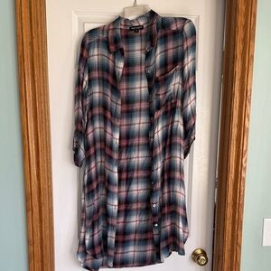 About A Girl Multicolor Plaid Shirt tunic thin shacket